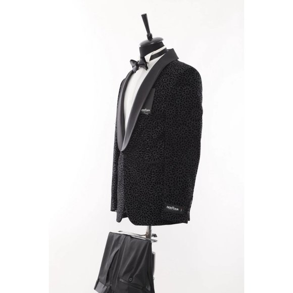 Derman Black Floral Patterned Glitter Luxury 2 Piece Tuxedo - Picture 2 of 5